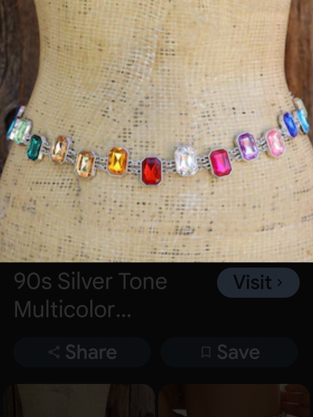 Multicolor Crystal Rectangle Chain Belt Choker - Gold Tone